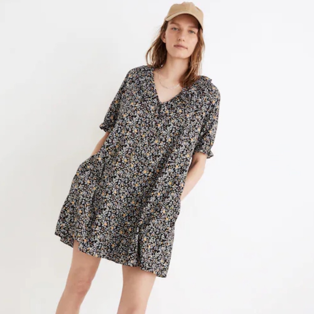 Madewell Ruffle Button-Front Trapeze Dress in Folkmagic Floral